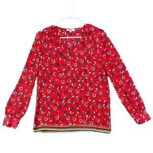 SUNCOO PARIS Lucille Blouse Womens SZ T1 US S Sheer Red Floral‎ Long Sleeves